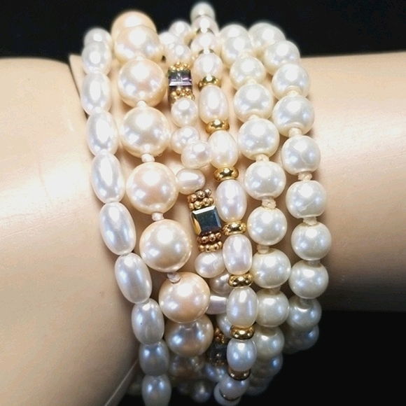 Vintage Faux Pearl Bracelet Lot Resellers Bundle 5 Piece Set - Picture 8 of 14